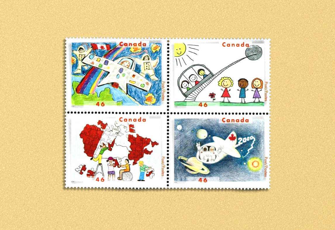 Illustration of a child collecting stamps